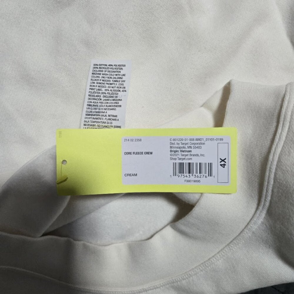 NWT All in Motion Women's plus Ivory Core Fleece Crew Cropped Sweatshirt Size 4x - Picture 10 of 11